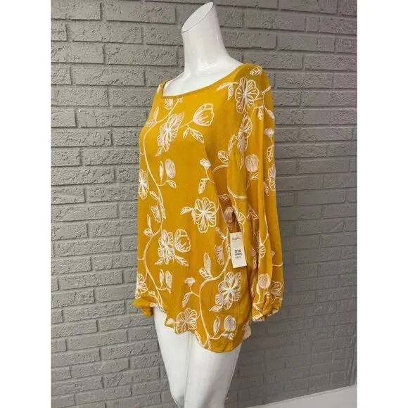 Sapphire Textured Embroidered Floral Long Sleeve Gauze Blouse Size 2X - Picture 4 of 9